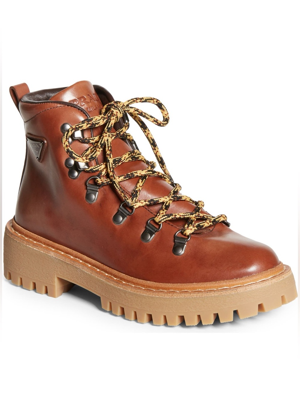 Prada | Brown Leather Lace-Up Work Boot, EU 36.5